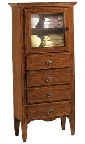 Vetrina 1 porta 4 cassetti in legno tinta noce l.57 x p.40 h.134 - Mobili 2G