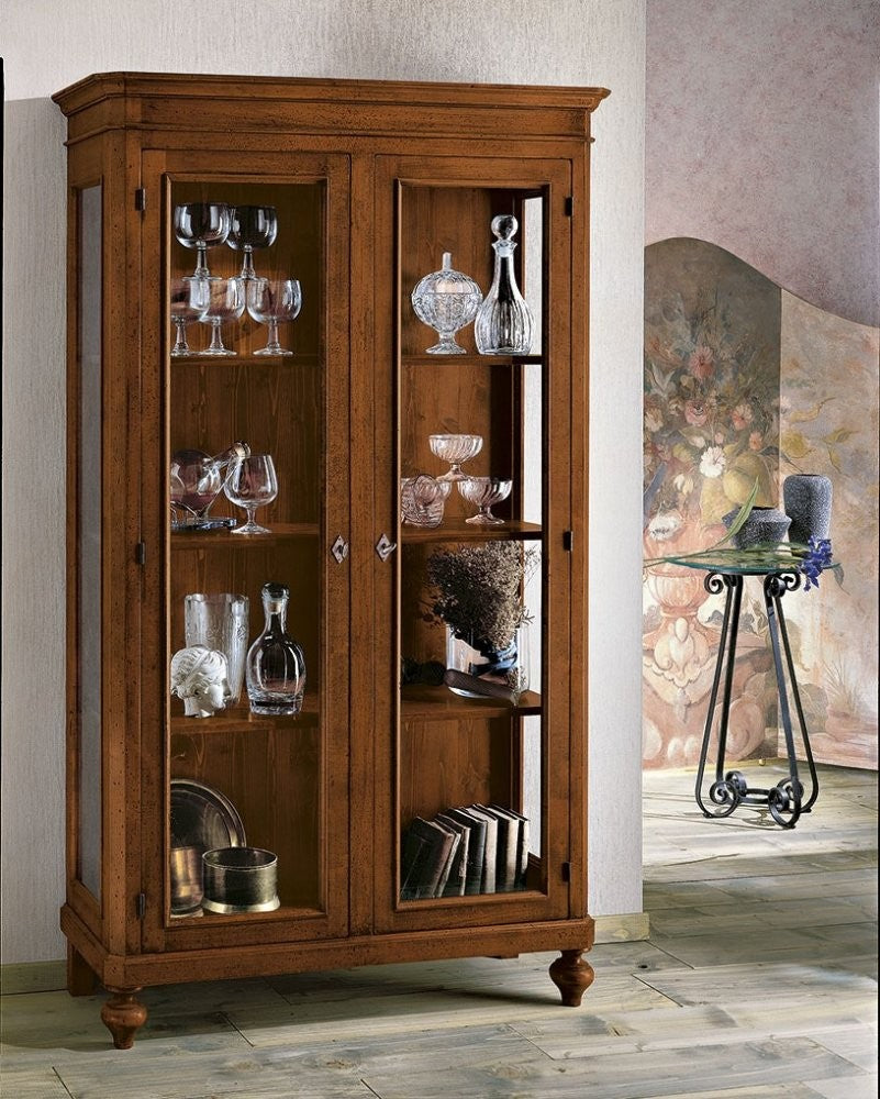 Vetrina 2 porte in legno tinta noce l.111 x p.42 h.192 (1511) - Mobili 2G