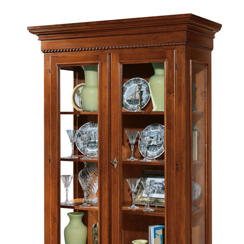 Vetrina 2 porte 2 cassetti in legno tinta noce l.125 x p.48 h.196 (606) - Mobili 2G