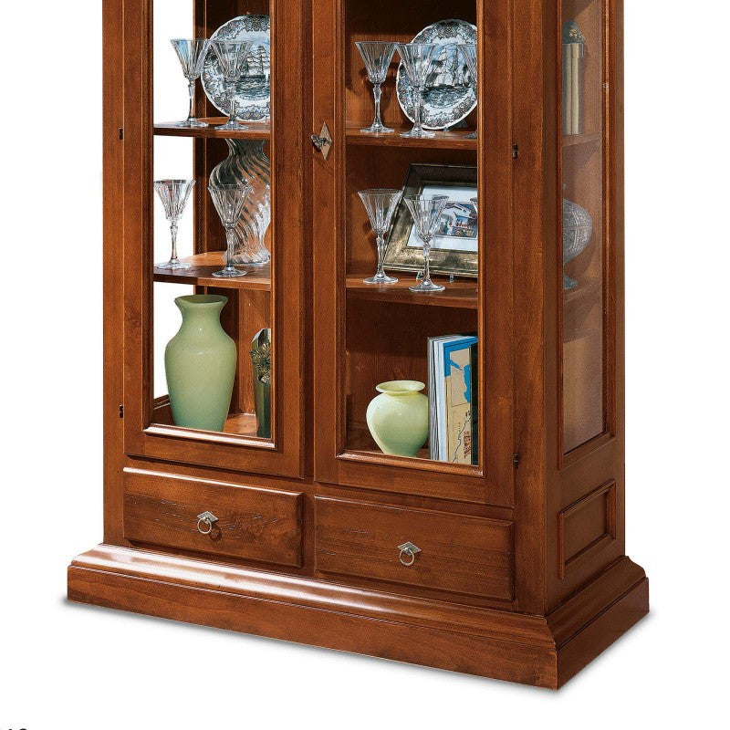 Vetrina 2 porte 2 cassetti in legno tinta noce l.125 x p.48 h.196 (606) - Mobili 2G