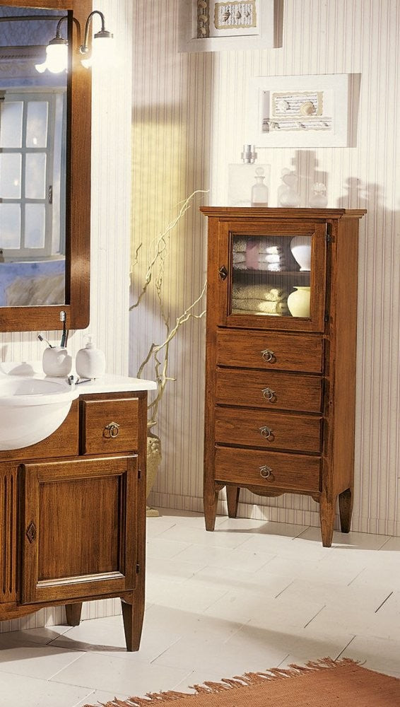 Vetrina 1 porta 4 cassetti in legno tinta noce l.57 x p.40 h.134 - Mobili 2G