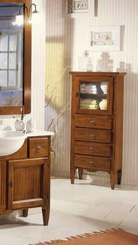 Vetrina 1 porta 4 cassetti in legno tinta noce l.57 x p.40 h.134 - Mobili 2G