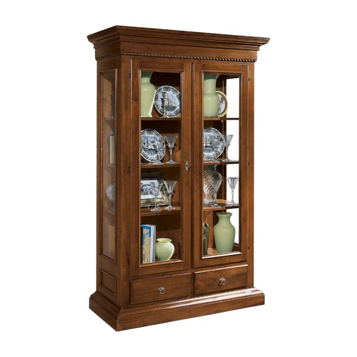 Vetrina 2 porte 2 cassetti in legno tinta noce l.125 x p.48 h.196 (606) - Mobili 2G