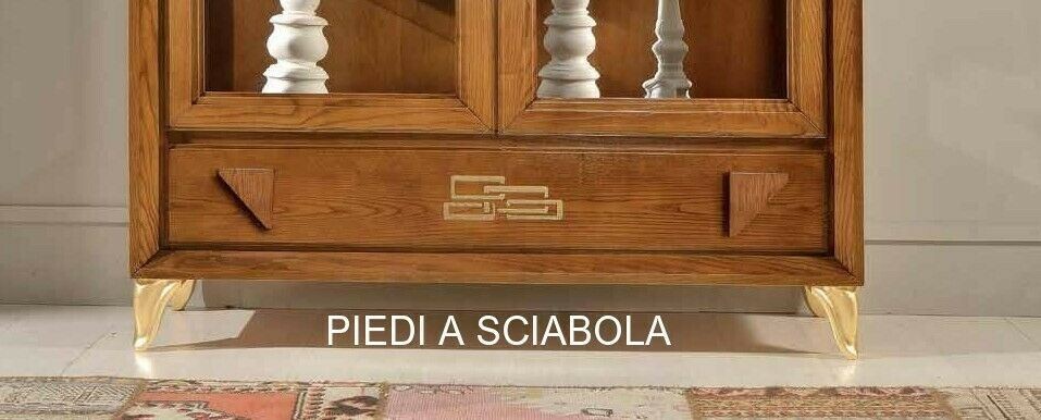 Vetrina 2 porte  frassino chiaro poro aperto con foglia oro l.132 p.47 h.199