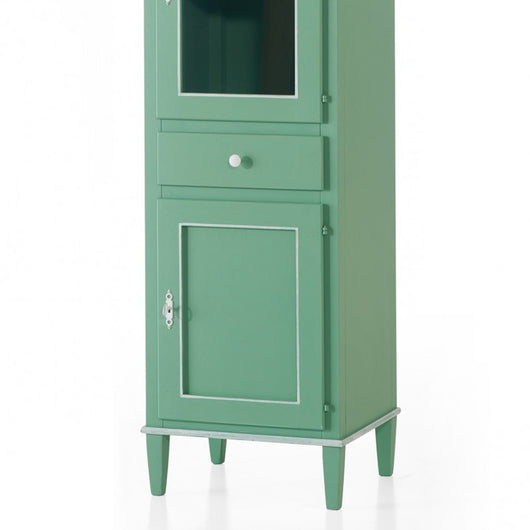 Vetrinetta 2 porte 1 cassetto laccato verde con profili bianchi misure l.54 p.45 h.150 (738) - Mobili 2G