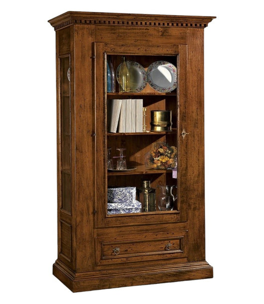 Vetrina 1 porta 1 cassetto in legno tinta noce l.118 x p.47 h.198