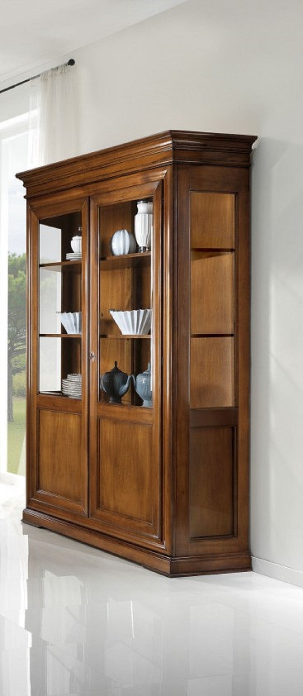 Vetrina 2 porte in legno tinta noce l.145 x p.50 h.215 - Mobili 2G