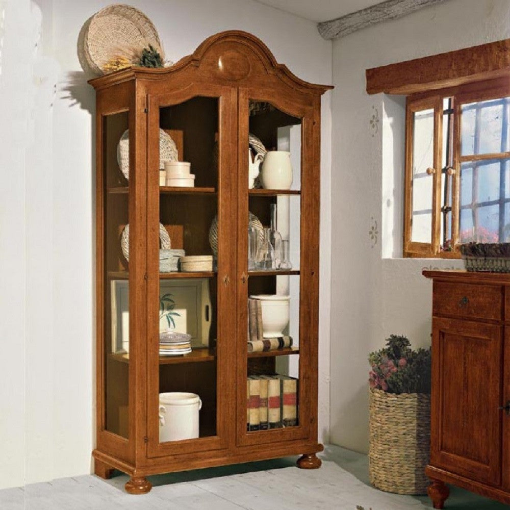 Vetrina classica 2 porte in legno tinta noce l.103 p.45 h.197 (958) - Mobili 2G