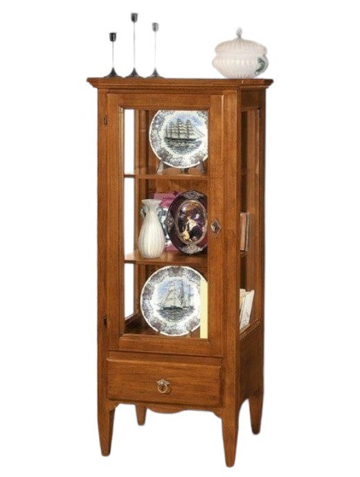 Vetrina 1 porta 1 cassetto in legno tinta noce l.57 x p.40 h.134 (718) - Mobili 2G