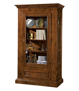 Vetrina 1 porta 1 cassetto in legno tinta noce l.118 x p.47 h.198