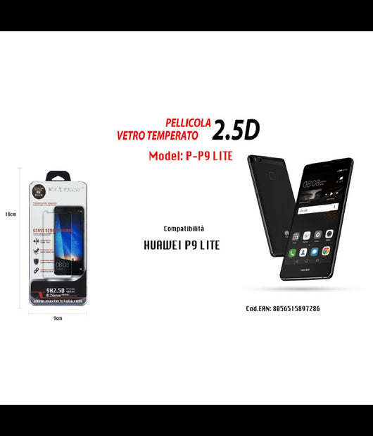 Vetro Temperato Huawei P9 Lite Pellicola Protettiva Antigraffio Maxtech P-p9 Lite         