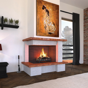 Camino amsterdam con rivestimento pietra marmo focolare refrattario ds90 parete