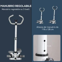 Stepper con Monitor LCD, Manubrio Regolabile ed Elastici, in Acciaio e ABS, Bianco e Grigio