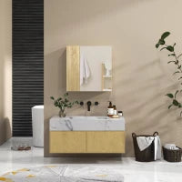 kleankin Mobile da bagno con Specchio e 4 Ripiani interni, in truciolato, 60x15x60cm, color Legno