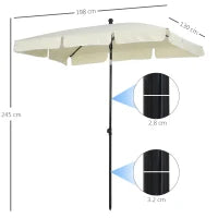 Ombrellone da Giardino Rettangolare 2x1.3 m con Inclinazione Regolabile e Palo in Alluminio, Beige e Nero