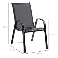 Sedie da Giardino Set 4 Pezzi con Braccioli, in Metallo e Tessuto Traspirante, 70x54x90cm, Nero