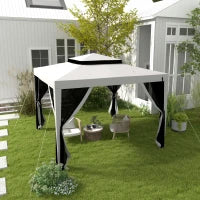 Pergola da Giardino 3L x 3l m con 4 Zanzariere Rimovibili, Tetto a Doppio Strato, Grigio