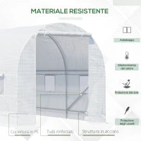 Serra da Giardino a Tunnel 4.5x2x2m con Copertura in PE e Tubi in Metallo, Bianco