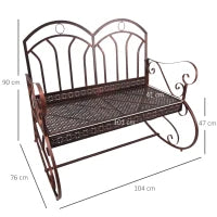 Panchina a Dondolo da Esterno in Metallo, Dondolo a 2 Posti da Balcone con Braccioli, 104x75x95.5cm, Colore Bronzo