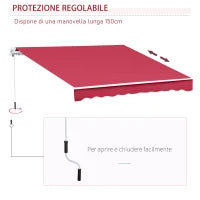 Tenda da Sole per Esterno Avvolgibile a Manovella in Metallo e Alluminio, 4x2.5m, Rosso Scuro