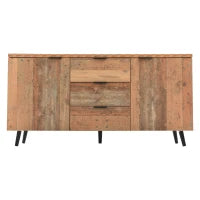 Credenza Vintage in Legno Marrone con 3 Cassetti e Ripiani Regolabili per Soggiorno e Sala da Pranzo, Marrone antico