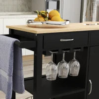 Carrello Cucina Classico con Cassetti, Ruote e Armadietto 2 Ante Salvaspazio 89x40x84cm, Nero