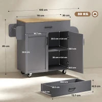 Isola da Cucina con Ruote, Cassetto e Ante 105x36x85 cm, Grigio