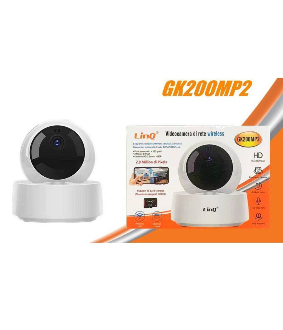 Videocamera Telecamera Di Rete Wireless Wifi Ip 1080p Hd 360° Infrarossi Gk200mp2         