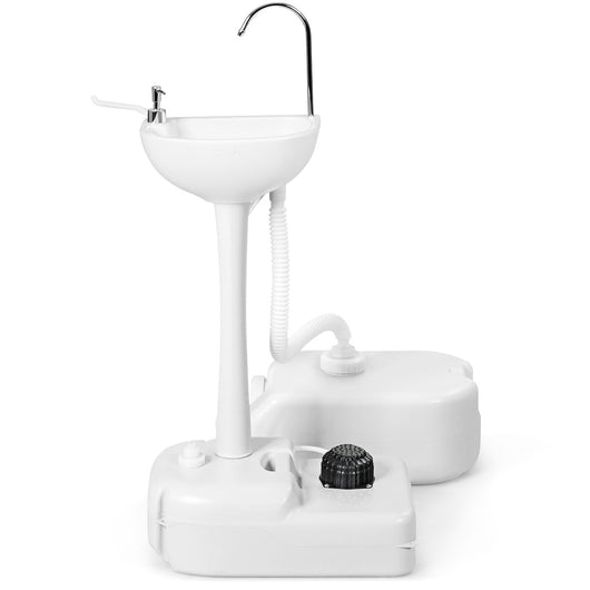 Lavandino portatile 58 x 34 x 102 cm pratico con ruote per il lavaggio delle mani e l'igiene all'aperto in HDPE bianco 20_0019550