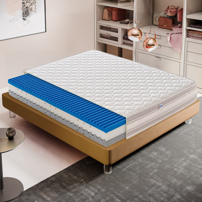 Materasso Matrimoniale 160x200 in Memory Foam – 3 Strati – Alto 22 cm – Sfoderabile – Ortopedico – 7 zone di comfort