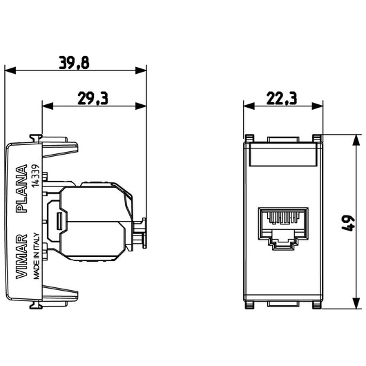 Vimar presa rj45 con connettore netsafe cat.5e cablaggio universale t568a/b 8 contatti