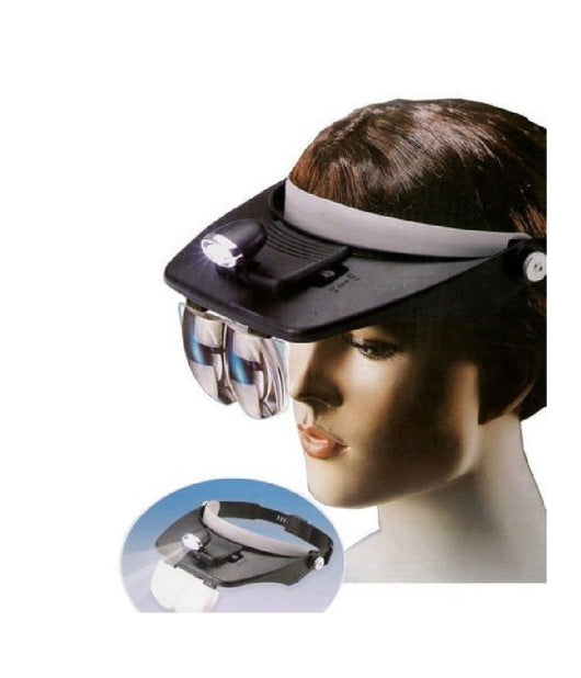 Visiera Con Luce Lenti Di Ingrandimento 2 Led 4 Lenti Torcia Frontale         