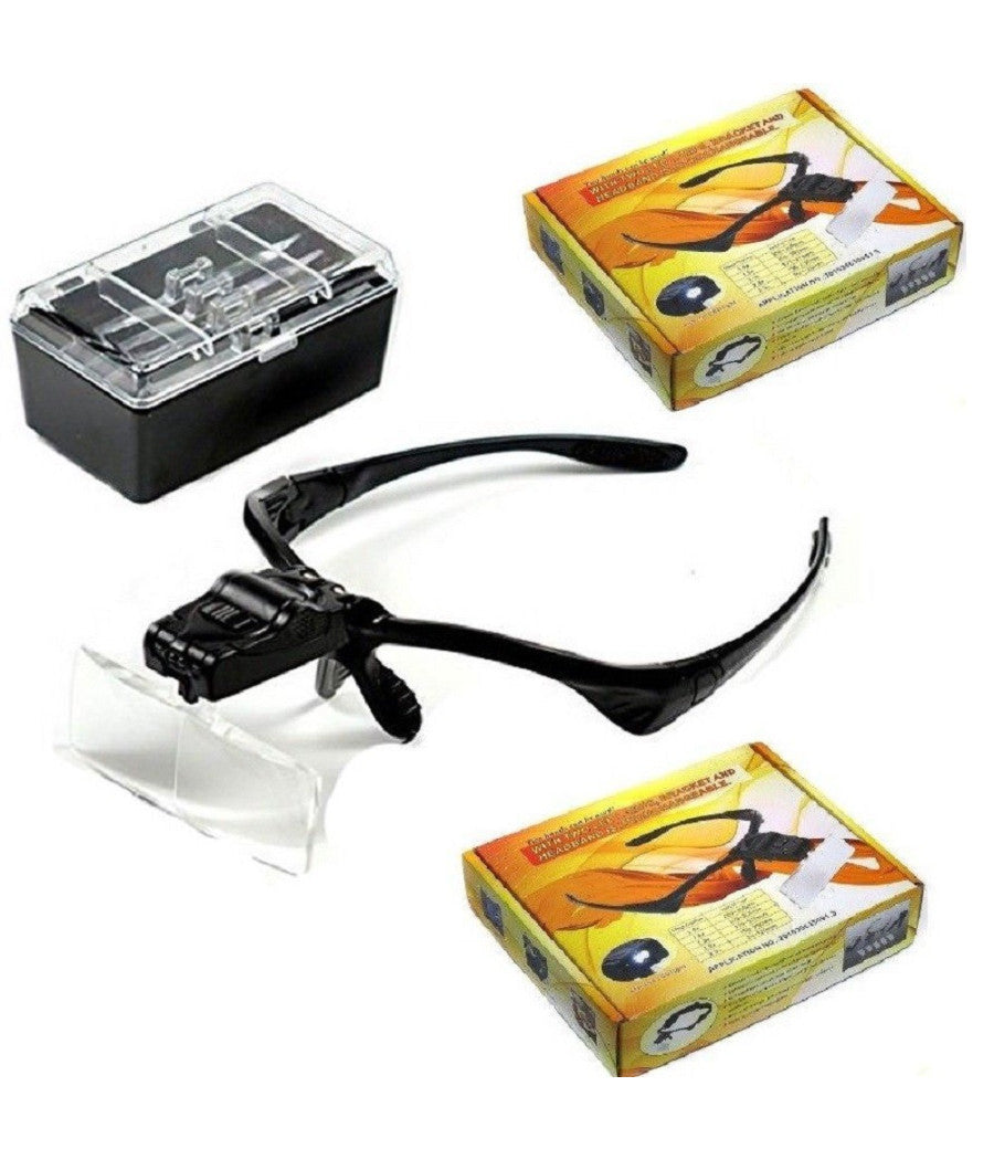 Visiera Occhiali Lente Lenti Di Ingrandimento Led Torcia 5 Lenti 2 Luci Led         