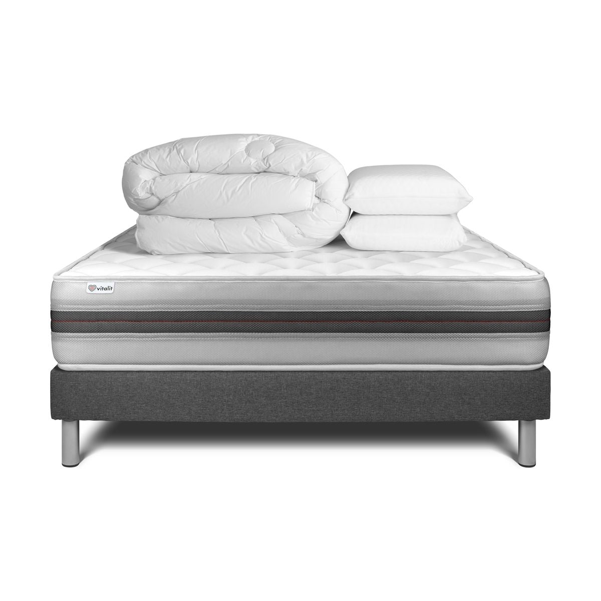 Pacchetto letto completo - Materasso 140x200cm + Box spring con doghe (kit) + 2 cuscini + Piumino - Vitalmemo Back