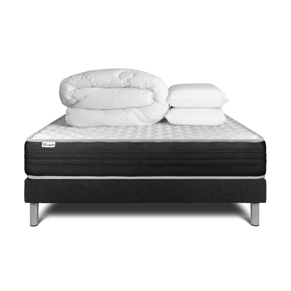 Pacchetto letto completo - Materasso 180x200cm + Box spring con doghe (in kit) + 2 cuscini + Piumino - Vitalmemo One