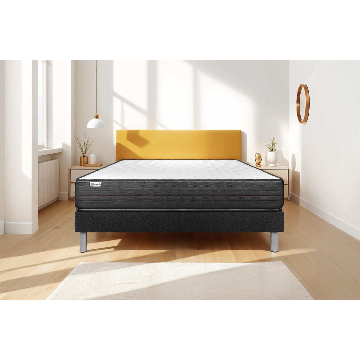 Letto con materasso VITALPOWER 120 x 200 cm Rete Kit Nero