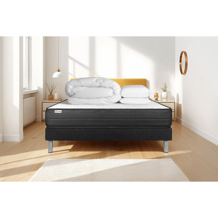 Pacchetto letto completo - Materasso 140x200cm + Box spring con doghe (in kit) + 2 cuscini + Piumino - Vitalpower