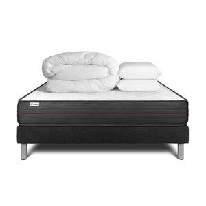 Pacchetto letto completo - Materasso 140x200cm + Box spring con doghe (in kit) + 2 cuscini + Piumino - Vitalpower