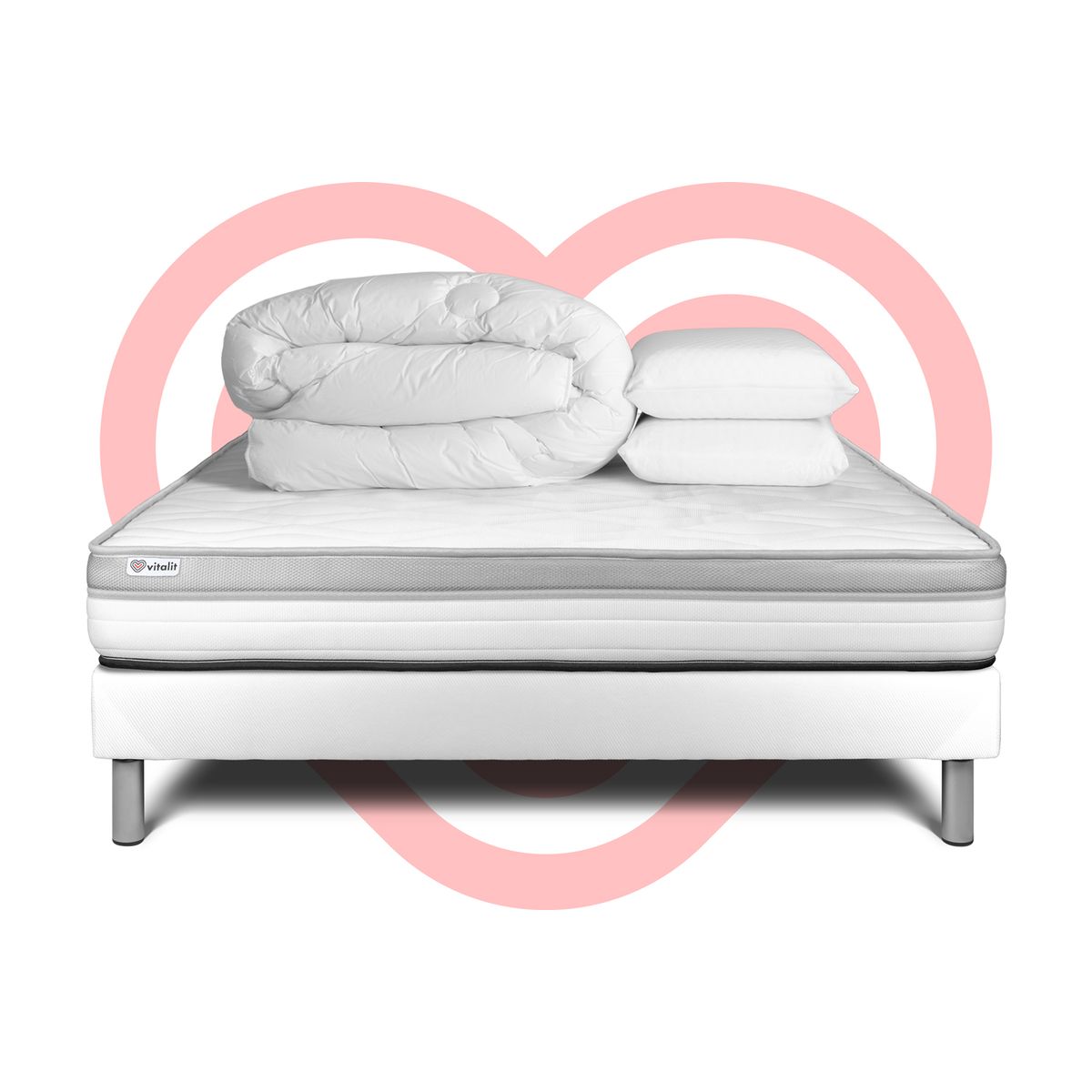 Pacchetto letto completo - Materasso 160x200cm + Box spring con doghe (kit) + 2 cuscini + Piumino - Vital Relax