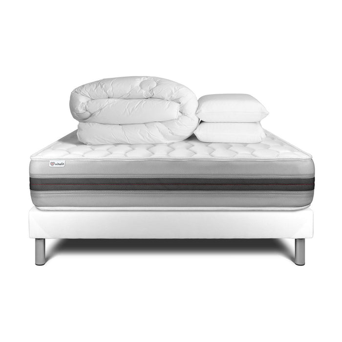 Pacchetto letto completo - Materasso 140x200cm + Box spring con doghe (in kit) + 2 cuscini + Piumino - Vitalspring Recover
