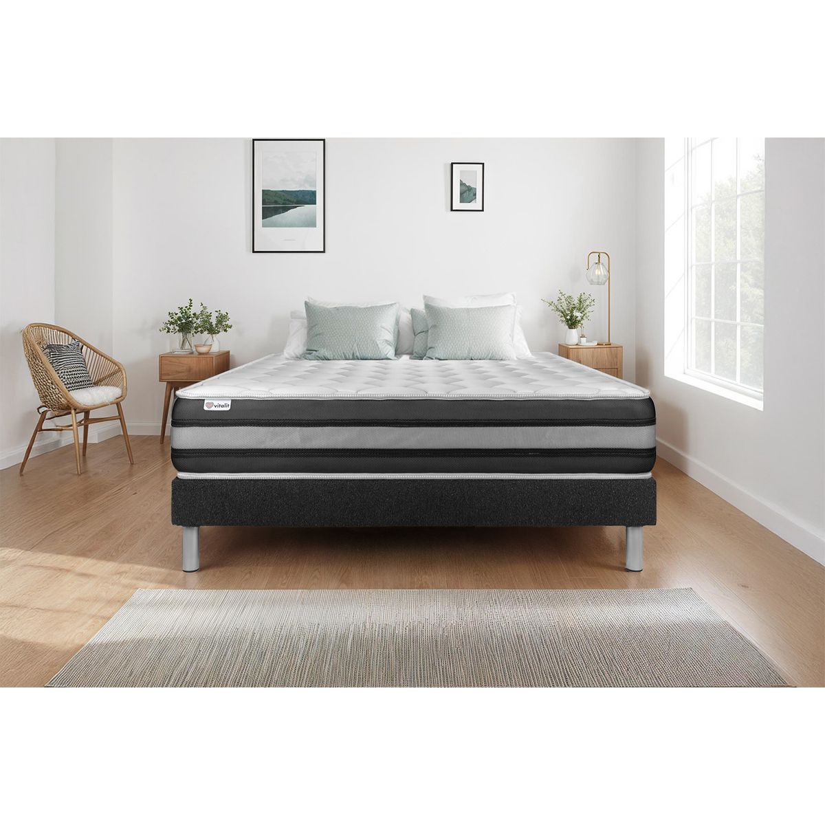 Letto con materasso VITAL SPRING ZEN 120 x 190 cm Rete Kit Nero