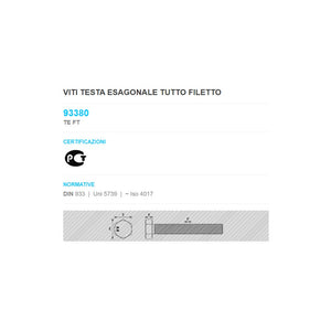 Vite metallica zincata 12x20mm - 10pz chiave 19 testa esagonale tutta filettata