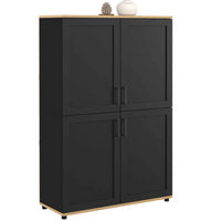 IDMarket - VITO Aparador de 2 puertas, negro y efecto haya H. 125 cm
