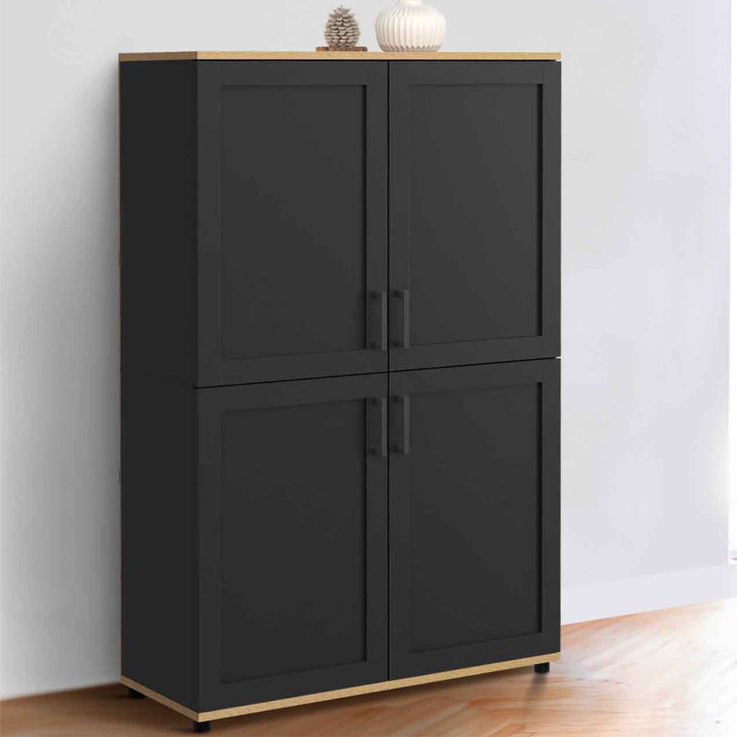 IDMarket - VITO Aparador de 2 puertas, negro y efecto haya H. 125 cm