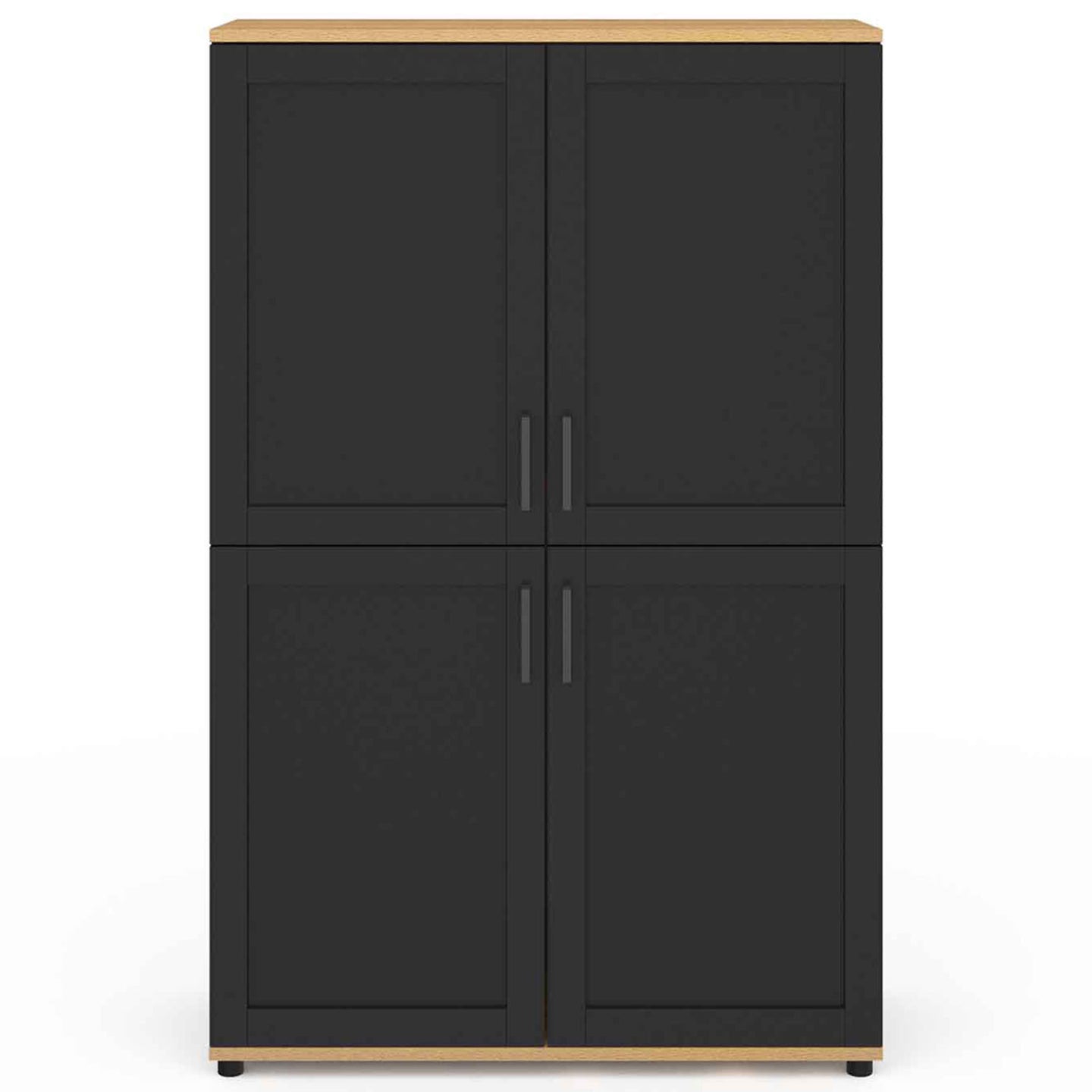 IDMarket - VITO Aparador de 2 puertas, negro y efecto haya H. 125 cm
