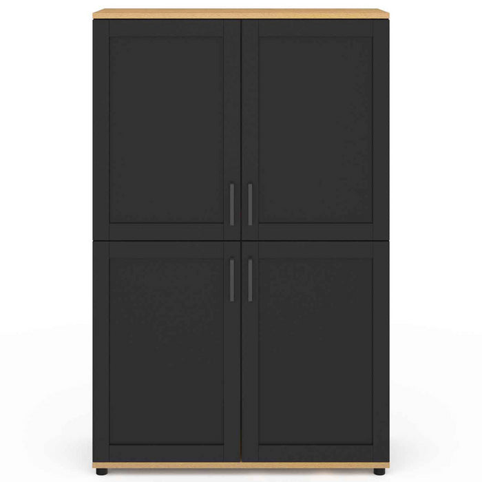 IDMarket - VITO Aparador de 2 puertas, negro y efecto haya H. 125 cm