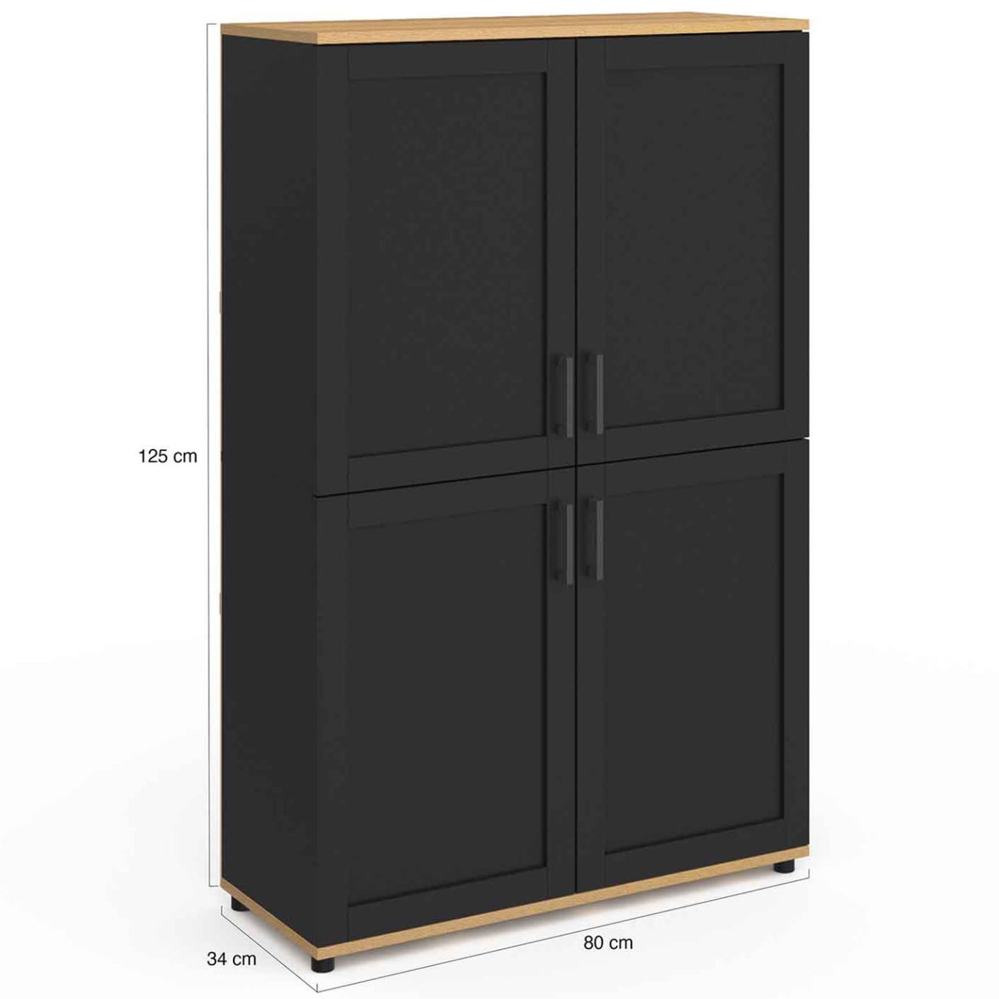IDMarket - VITO Aparador de 2 puertas, negro y efecto haya H. 125 cm