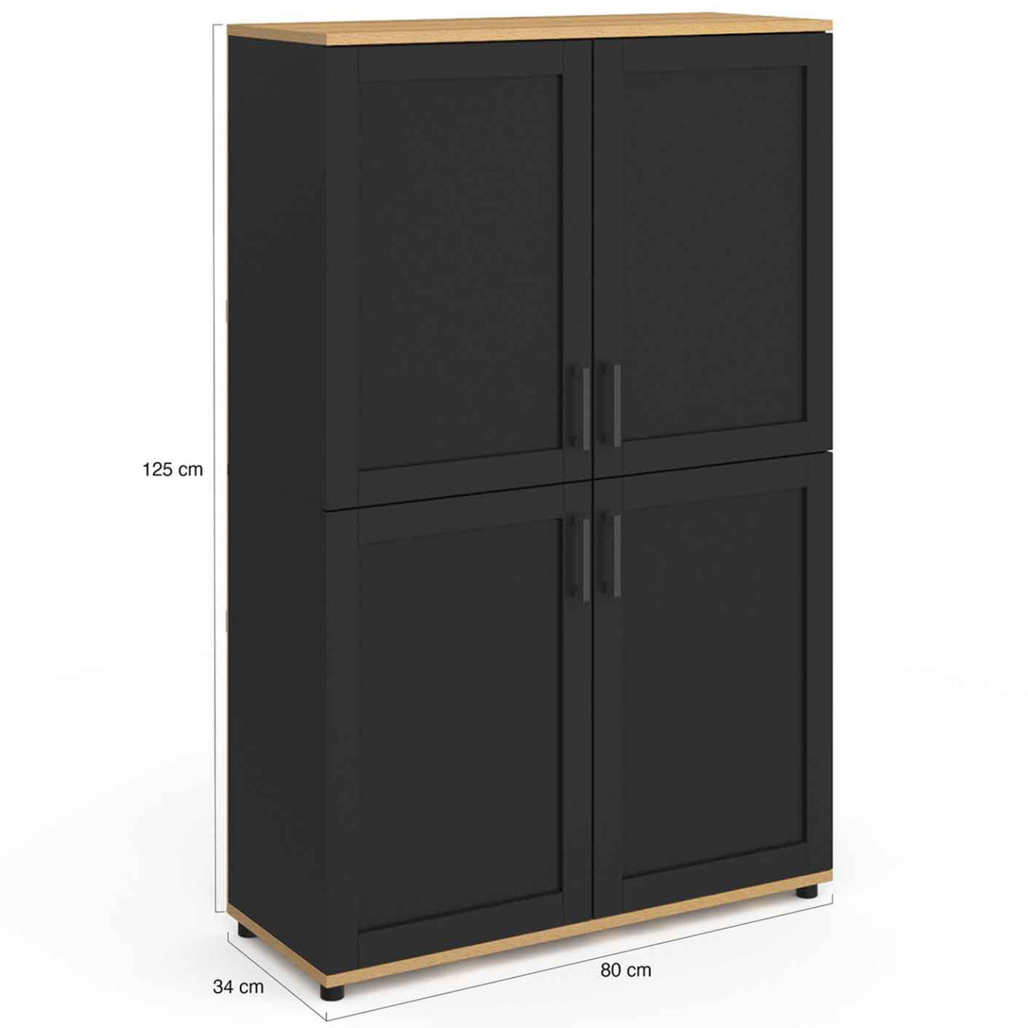 IDMarket - VITO Aparador de 2 puertas, negro y efecto haya H. 125 cm