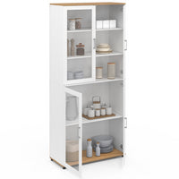 IDMarket - VITO Vitrina de 4 puertas de cristal blanco y efecto haya