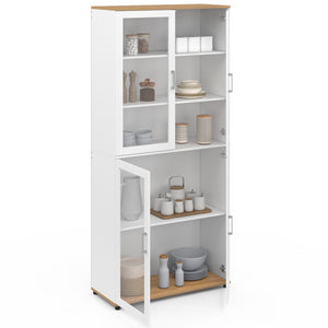 IDMarket - VITO Vitrina de 4 puertas de cristal blanco y efecto haya